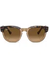 Ray Ban Mega Hawkeye Sunglasses Havana On Transparent Brown Frame Brown Lenses Polarized 53-21 In Braun