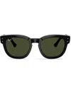 Ray Ban Mega Hawkeye Sunglasses Black Frame Green Lenses 53-21 In Schwarz