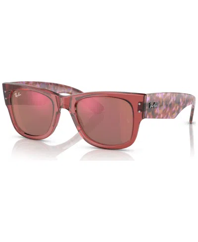 Ray Ban Mega Wayfarer Sonnenbrillen Havana Rosa Gestreift Fassung Rot Glas 51-21 In Striped Pink Havana