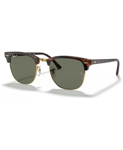 Ray Ban Men's Polarized Club Master Sunglasses, Rb3016 In Green Mirror Polar,brown