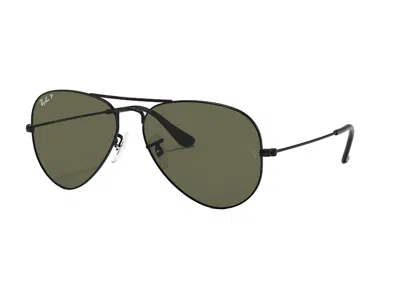 Pre-owned Ray Ban Men's Rayban Aviator Classic Polarized Sunglasses/14) In Polished Black Frame/green Lens (rb3025 002