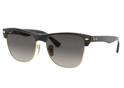 Pre-owned Ray Ban Men's Rayban Clubmaster Oversized Sunglasses In Gloss Black/grey Gradient (rb4175)