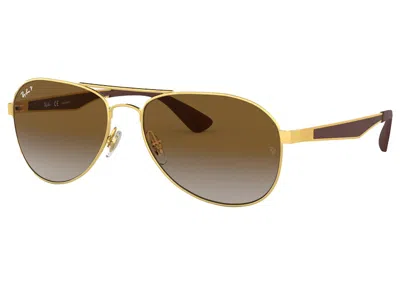 Pre-owned Ray Ban Men's Rayban Rb3549 Sunglasses In Polished Gold/brown (rb3549)