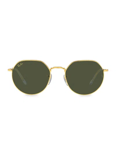 Ray Ban Men's Rb3565 Jack 53mm Round Sunglasses In Gold Green