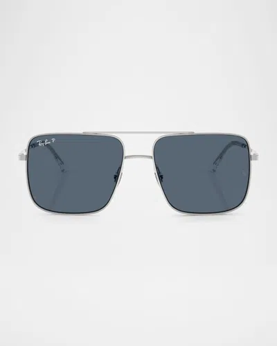 Ray Ban Men's Rb3758 Square Sunglasses, 56mm In Silver