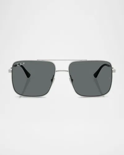 Ray Ban Men's Rb3758 Square Sunglasses, 56mm In Silver