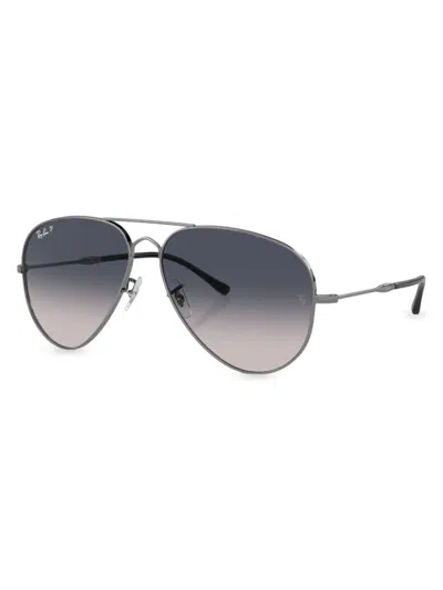 Ray Ban Old Aviator Sunglasses Gunmetal Frame Blue Lenses Polarized 58-14 In Gunmetal Dark Grey Gradient