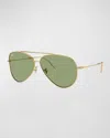 Ray Ban Aviator Reverse Sunglasses Gold Frame Green Lenses 59-11 In Green