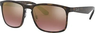 Pre-owned Ray Ban Ray-ban Mens Polarized Square Sunglasses, Matte Havana, 58 Mm In Purple Mirrored
