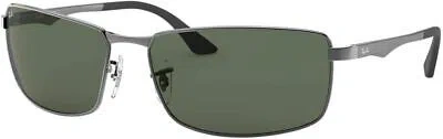 Pre-owned Ray Ban Ray-ban Mens Rb3498 Rectangular Sunglasses, Gunmetal Green, 61 Mm