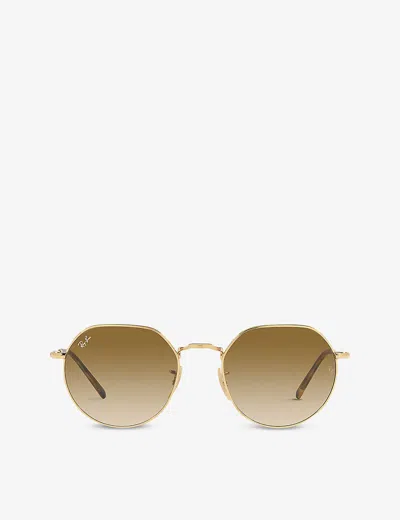 Ray Ban Mens Rb3565 Jack Hexagonal-frame Gold-toned And Acetate Sunglasses In Brown