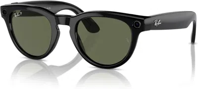 Pre-owned Ray Ban Ray-ban Meta Headliner Smart Glasses L Matte Black Clear G15 Green Transitions