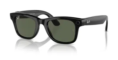 Pre-owned Ray Ban Ray-ban Meta Wayfarer Rw4006 Smart Sunglasses Shiny Black Frames/green