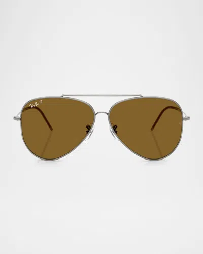 RAY BAN METAL & PLASTIC AVIATOR SUNGLASSES, 59MM