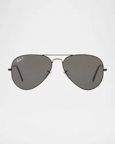 Ray Ban Metal Polarized Aviator Sunglasses In Black