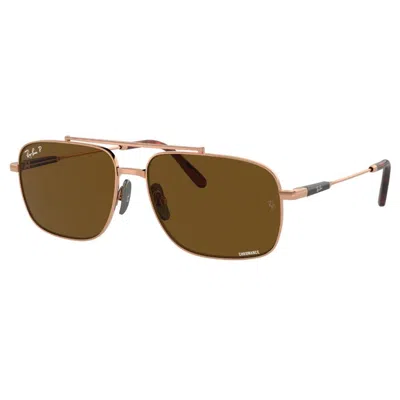 Ray Ban Michael Titanium Polarized Brown Navigator Unisex Sunglasses Rb8096 9266an 59