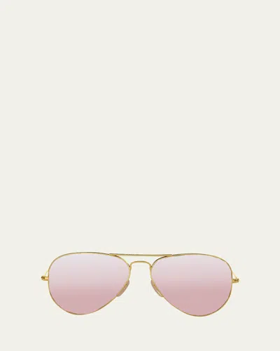 Ray Ban Mirrored Flash Aviator Sunglasses In Gold / Pink