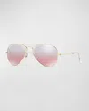 Ray Ban Mirrored Flash Aviator Sunglasses In Gold / Pink