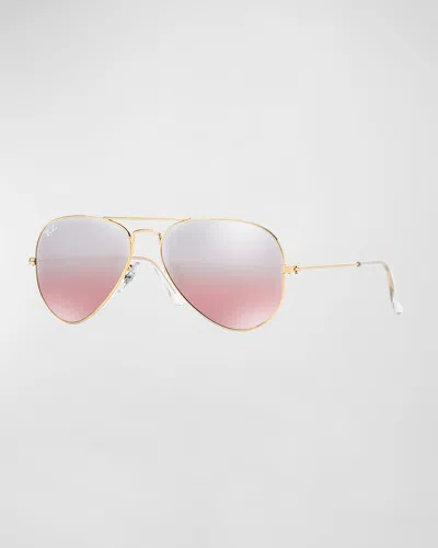 Ray Ban Mirrored Flash Aviator Sunglasses In Gold / Pink