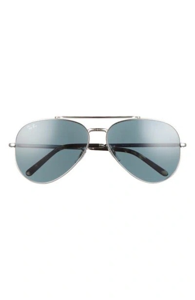 Ray Ban 62mm Aviator Sunglasses In Silver / Blue