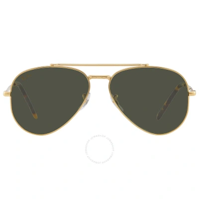 Ray Ban New Aviator Green Aviator Unisex Sunglasses Rb3625 919631 58 In Gold / Green