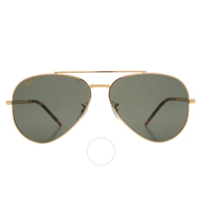 Ray Ban New Aviator Green Aviator Unisex Sunglasses Rb3625 919631 62 In Gold / Green