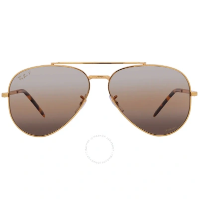 Ray Ban New Aviator Polarized Silver Brown Chromance Unisex Sunglasses Rb3625 9196g5 62 In Brown / Gold / Silver
