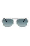 Ray Ban New Caravan Sunglasses Silver Frame Blue Lenses 55-15 In Blue Gradient
