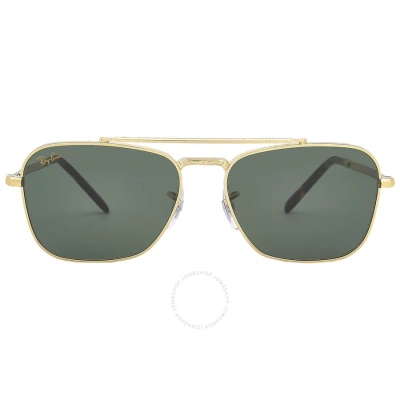 Ray Ban New Caravan Green Square Unisex Sunglasses Rb3636 919631 55 In Gold / Green