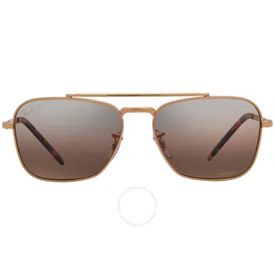 Ray Ban New Caravan Polarized Clear Gradient Dark Brown Rectangular Unisex Sunglasses Rb3636 9196g5  In Brown / Dark / Gold