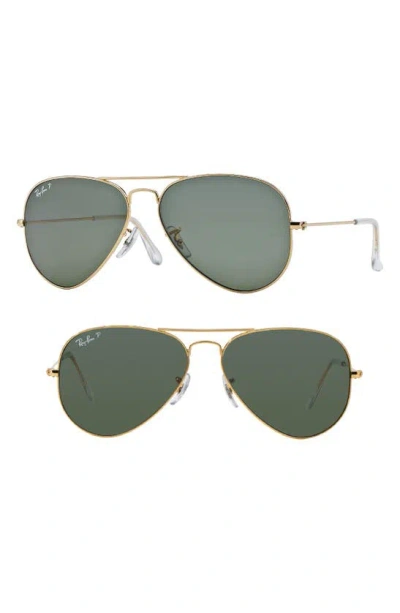 Ray Ban Original 62mm Oversize Polarized Aviator Sunglasses In Gold