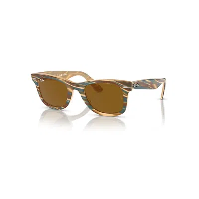 Ray Ban Original Wayfarer Change Sunglasses Photo Striped Brown Frame Brown Lenses 52-22