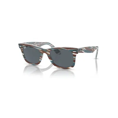 Ray Ban Original Wayfarer Change Sunglasses Photo Striped Light Blue Frame Blue Lenses 52-22 In Gray