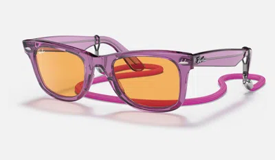 Ray Ban Original Wayfarer Colorblock Sunglasses Transparent Violet Frame Orange Lenses 50-22