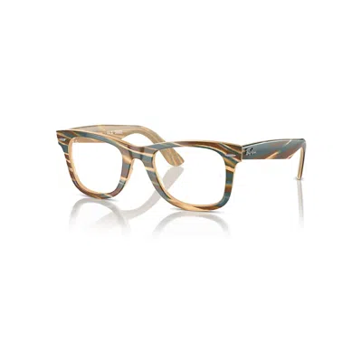 Ray Ban Original Wayfarer Optics Change Eyeglasses Photo Striped Brown Frame Clear Lenses Polarized 50-22 In Neutral