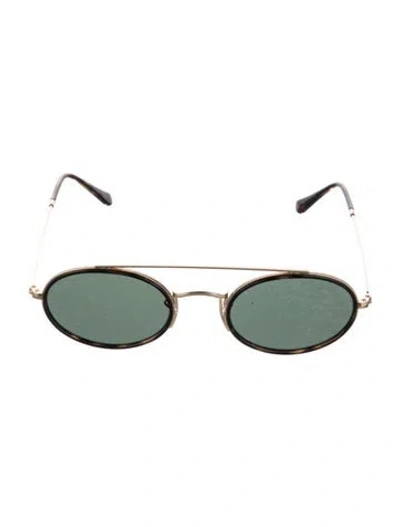 Pre-owned Ray Ban Oval Double Bridge Round Sunglasses In Black/gold