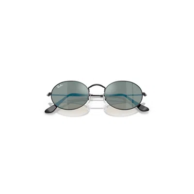 Ray Ban Oval Flat Lenses Sunglasses Black Frame Blue Lenses 51-21