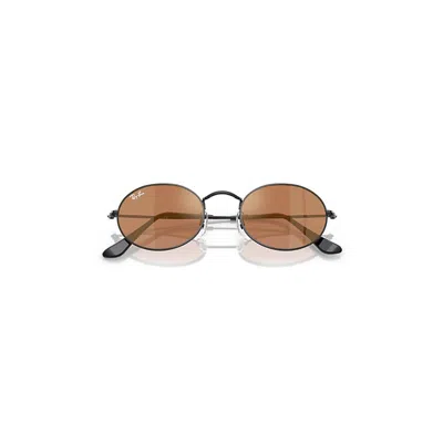 Ray Ban Oval Flat Lenses Sunglasses Black Frame Gold Lenses 51-21