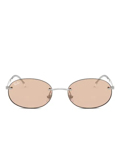Ray Ban Oval-frame Rimless Sunglasses In Pink