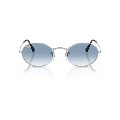 Ray Ban Oval Metal Sunglasses Silver Frame Blue Lenses 51-21
