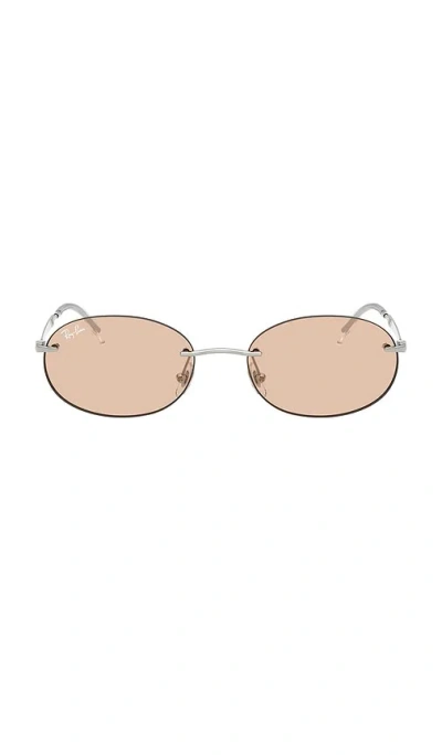 Ray Ban Oval-frame Rimless Sunglasses In Pink
