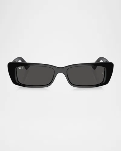 Ray Ban Plastic Rectangular Sunglasses, 54mm In Black