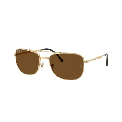 Ray Ban Polarized Brown Rectangular Unisex Sunglasses Rb3755 001/57 59