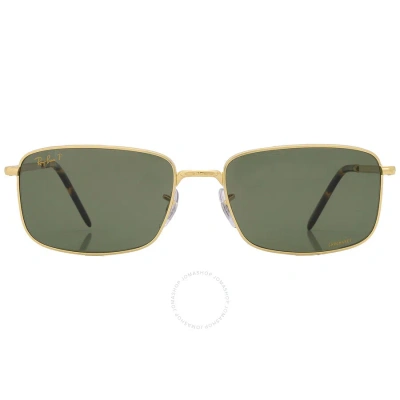 Ray Ban Polarized Dark Green Chromance Rectangular Unisex Sunglasses Rb3717 9196p1 60 In Dark / Gold / Green