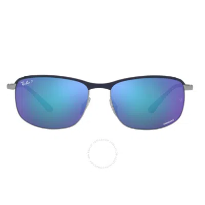 Ray Ban Polarized Gray Mirrored Blue Rectangular Unisex Sunglasses Rb3671ch 92044l 60 In Blue / Dark / Gray / Grey