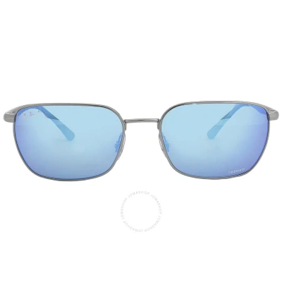 Ray Ban Polarized Gray Mirrored Blue Rectangular Unisex Sunglasses Rb3684ch 004/4l 58 In Blue / Gray / Gun Metal