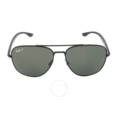 Ray Ban Polarized Green Square Unisex Sunglasses Rb3683 002/58 56 In Black / Green