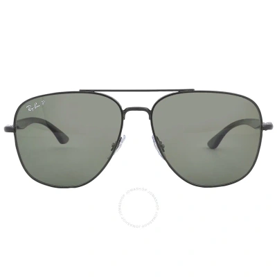 Ray Ban Polarized Green Square Unisex Sunglasses Rb3683-002/58-59 In Black / Green