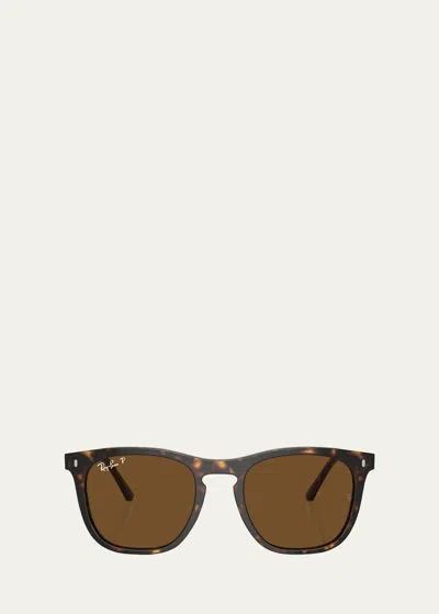 Ray Ban Polarized Keyhole Plastic Square Sunglasses, 53mm In Brown