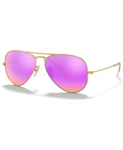 Ray Ban Polarized Sunglasses, Rb3025 Aviator Mirror In Gold Matte,pink Mirror Polar